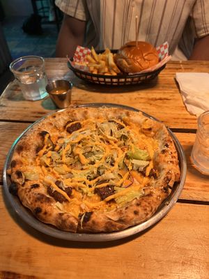 bigger than mac pizza and the classic burger  at Plant Base in Lisbon