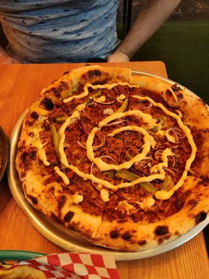 Chorizo pizza at Plant Base in Lisbon