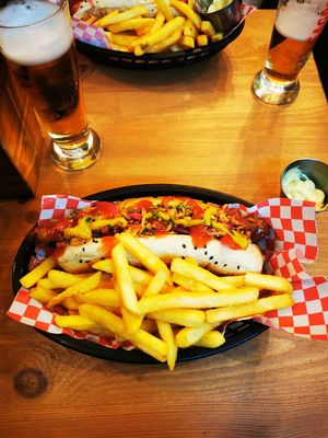 Delicious hot dog and fries! at Plant Base in Lisbon