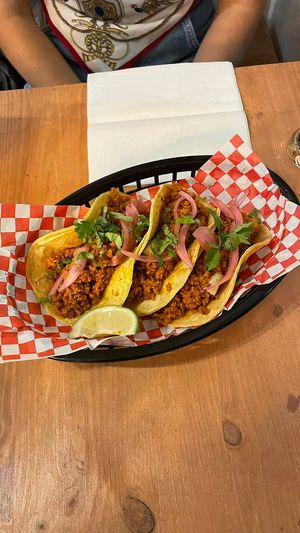 chorizo tacos (not worth it) at Plant Base in Lisbon