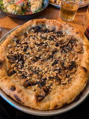 Mushroom pizza at Plant Base in Lisbon