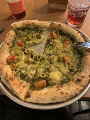 Pesto and mozzarella pizza   at Plant Base in Lisbon