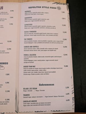 Menu  at Plant Base in Lisbon