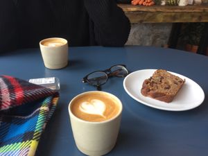 Coffee and banana cake  at Yallah Coffee Kiosk in St Ives