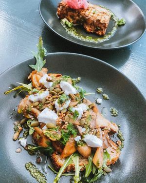 Miso mushrooms on toast & vegan eggy bread  at Yallah Coffee Kiosk in St Ives