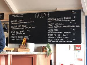 March 2022 menu - 4 vegan dishes  at Yallah Coffee Kiosk in St Ives