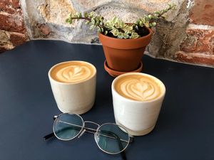 Oat flat whites @ yallah coffee st ives at Yallah Coffee Kiosk in St Ives