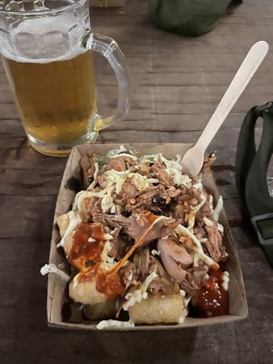 Tater tots with pulled jackfruit and vegan cheese  at Whalebone Brewing Company in Exmouth