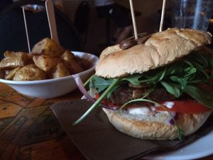 mushroom burger  at Cat Bar in Barcelona