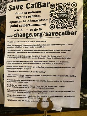 CatBar’s future is in jeopardy, sign the petition. at Cat Bar in Barcelona