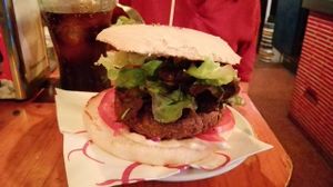 Black cat burger made with black olives at Cat Bar in Barcelona