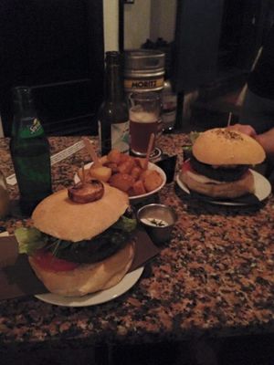A Black Cat and Champion burger. at Cat Bar in Barcelona