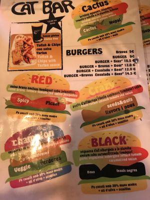 Menu at Cat Bar in Barcelona