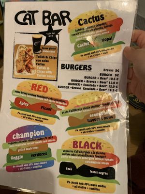 Menu at Cat Bar in Barcelona