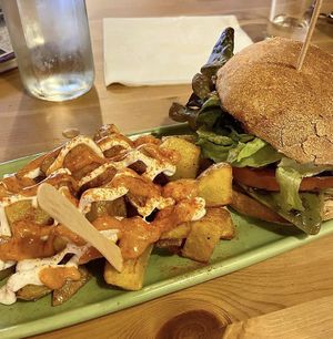 Veg burger   at Cat Bar in Barcelona