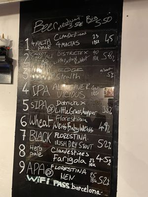 Beer list  at Cat Bar in Barcelona