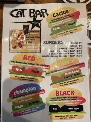Menu  at Cat Bar in Barcelona