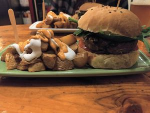 Súper burger at Cat Bar in Barcelona