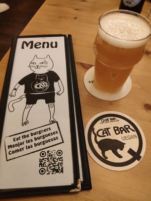 Menu, coaster and IPA at Cat Bar in Barcelona