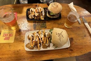 Burger, bravas and beer 🍻   at Cat Bar in Barcelona