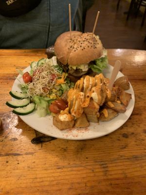 Black bean burger  at Cat Bar in Barcelona