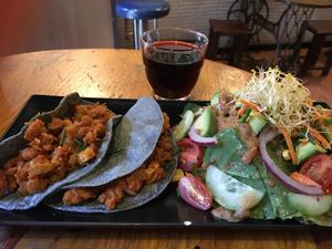 Tacos and salad  at Cat Bar in Barcelona