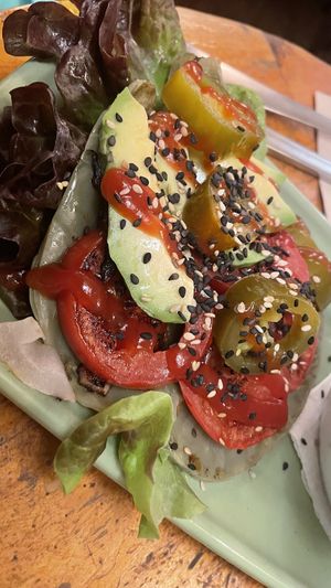 Grilled cactus and salad   at Cat Bar in Barcelona