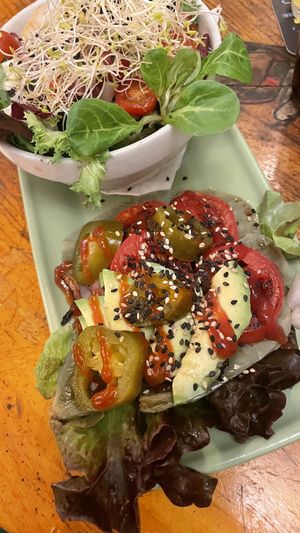 Grilled cactus and salad   at Cat Bar in Barcelona