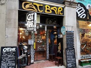 front of cat bar at Cat Bar in Barcelona
