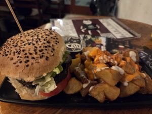 Black cat burger at Cat Bar in Barcelona