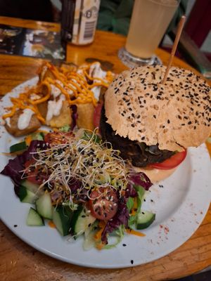 Delicious and filling black burger at Cat Bar in Barcelona