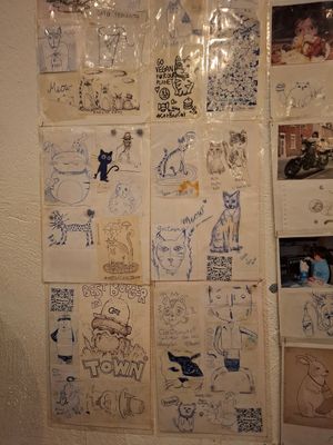 Brilliant cat inspired drawings everywhere 😻 at Cat Bar in Barcelona