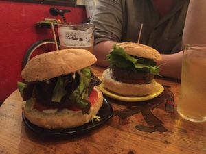 Crazy & Black Cat burgers with craft beer & cider at Cat Bar in Barcelona