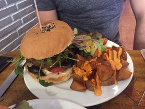The Champion burger, really delicious!! Around €11  at Cat Bar in Barcelona