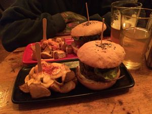 Vegans Burgers with wedges!  at Cat Bar in Barcelona