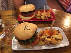 Champion and Mexican burger  at Cat Bar in Barcelona