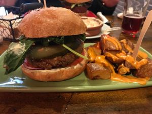 Amazingly good vegan burger!  at Cat Bar in Barcelona