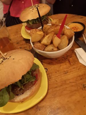 Burgers and bravas! at Cat Bar in Barcelona