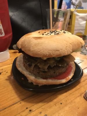 Black burger  at Cat Bar in Barcelona