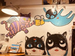 Wall art  at Cat Bar in Barcelona