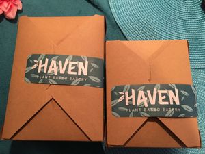Nice boxes at Haven Plant Based Eatery in Toronto