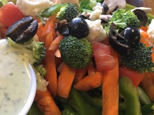 Garden salad with veganaise-based dressing at Hard Times Cafe in Minneapolis