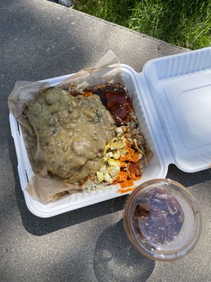  Vegan biscuit and gravy breakfast with muddy waters coffee  at Hard Times Cafe in Minneapolis
