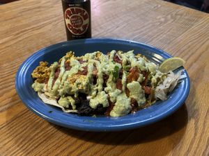 Vegan Huevos Rancheros with a Cola  at Hard Times Cafe in Minneapolis