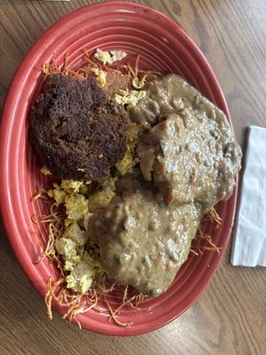 Vegan biscuit plate with gravy  at Hard Times Cafe in Minneapolis