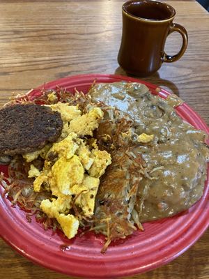 Vegan Biscuit Breakfast (add gravy). The biscuits & gravy are the best in the Twin Cities. at Hard Times Cafe in Minneapolis