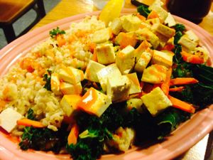 steamed vegetables & rice with tofu  at Hard Times Cafe in Minneapolis