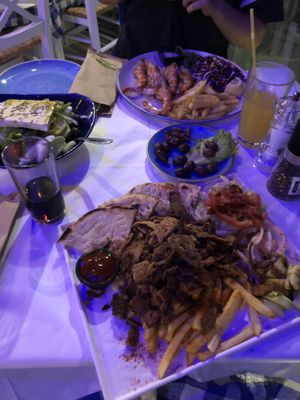 A very large Vegan Gyros (shrimp and greek salad across the table, obviously not vegan)  at Taverna Keri in Zakynthos