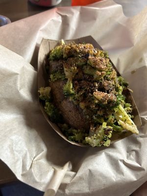 Vegan baked potato with cheese and broccoli   at Big Belly Que in Smithtown