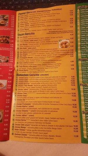 Menu at Shalimar in Witten